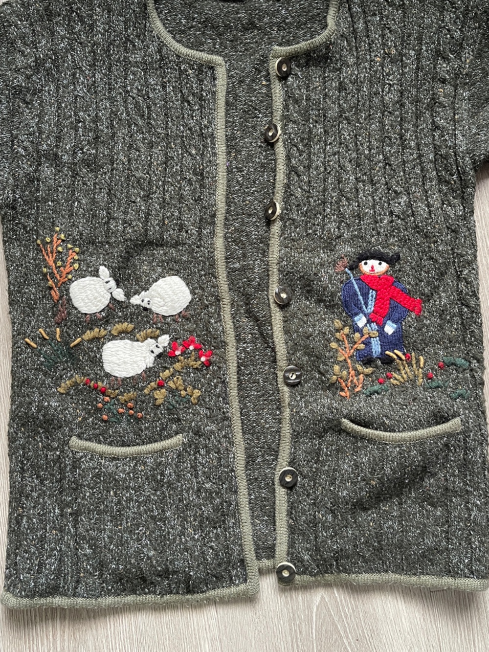 Vintage Austrian Wool Blend Cardigan Sweater with Grandmacore Embroidery - Picture 2 of 7